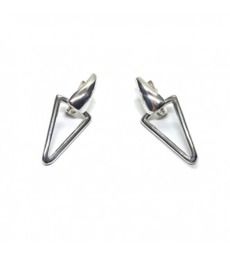 E000819 Genuine Sterling Silver Dangling Earrings Triangles Solid Stamped 925 Handmade